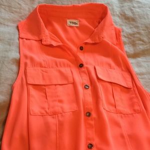 Bright coral pink sleeveless blouse from Tobi